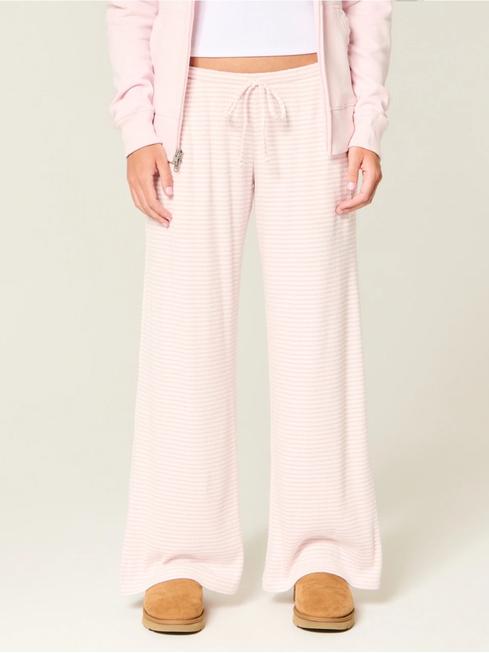 Hollister Wide-Leg Rib Knit Lounge Pants - Light Pink